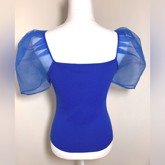 NWT Endless Rose Short Puff Sleeve Sweater Top Women Size XS Royal Blue - Picture 3 of 7